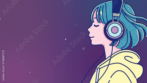 ヘッドホンで音楽を聴く女の子