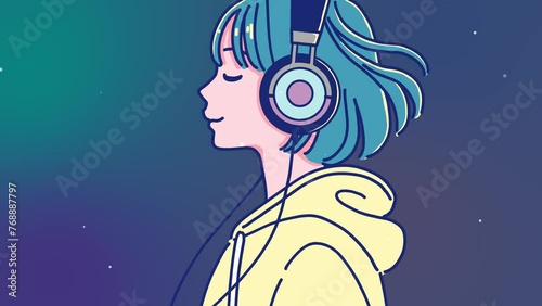 ヘッドホンで音楽を聴く女の子