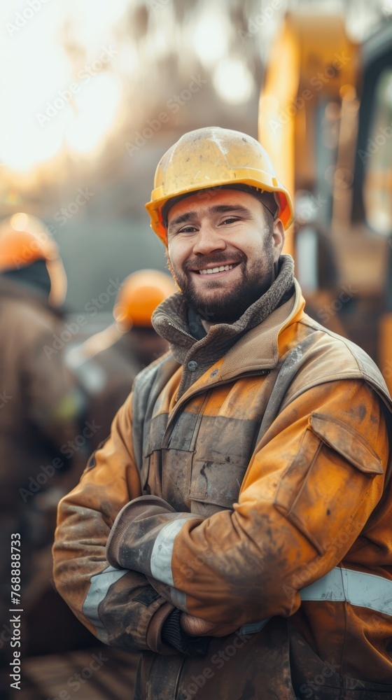 Smiling Construction Worker at a Construction Site Smiling Construction Worker at a Construction Site