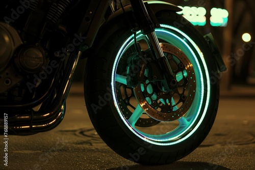 motorcycle wheel with reflective rim tape for night visibility