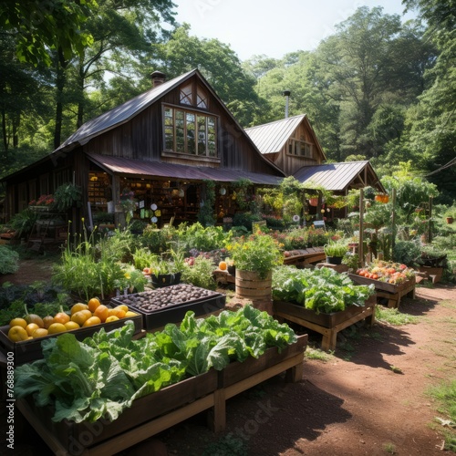 Vibrant and Flourishing Garden Center Showcases an Array of Fresh Produce and Colorful Flowers