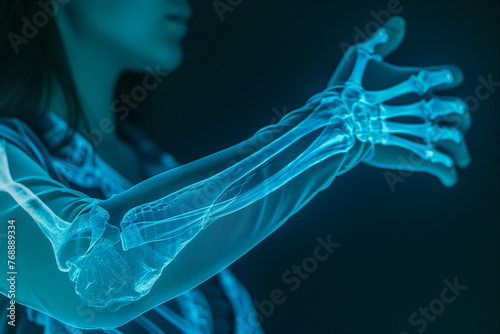 X-ray view of woman's arm with bones