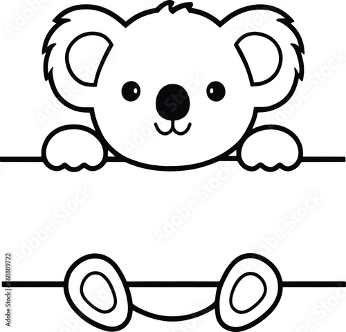 Koala animal split monogram kids drawing art Modern Line Style Vector Illustration