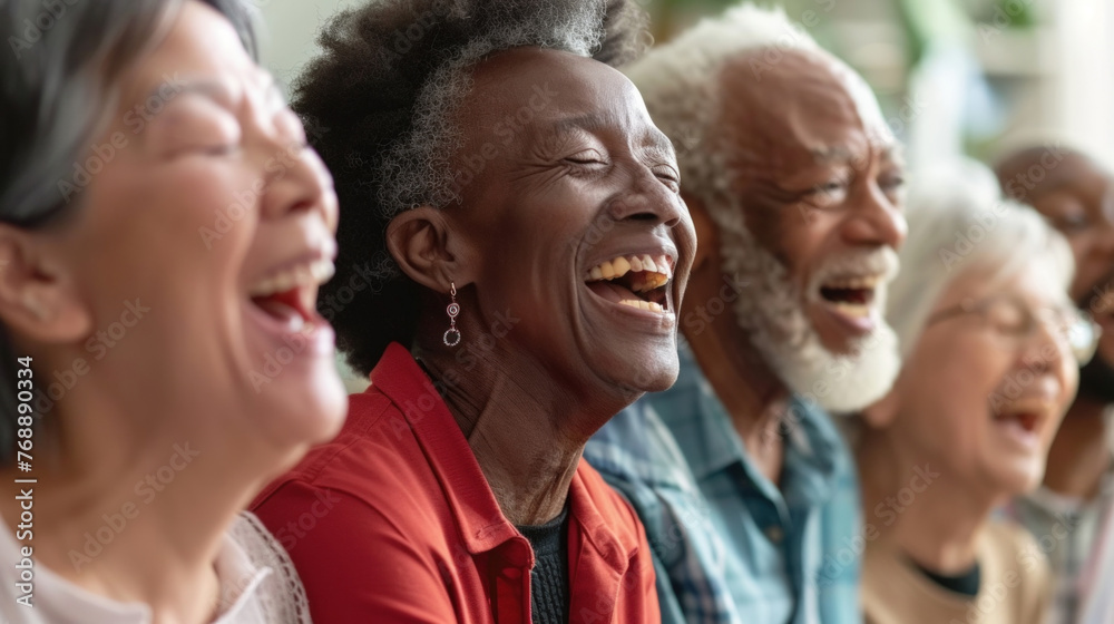 A cheerful group of senior individuals sharing a moment of laughter and joy together A cheerful group of senior individuals sharing a moment of laughter and joy together