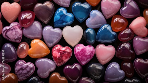 Valentine's Day background. Colorful hearts on black background.