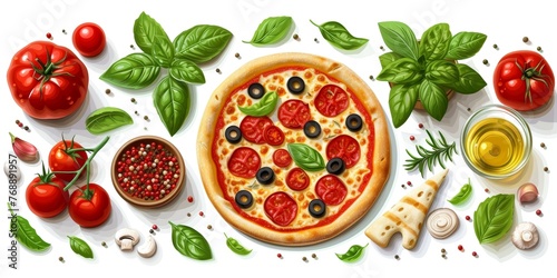 Gastronomic Masterpiece: Savory Olive Tomato Basil Pizza