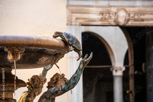 architectural detail of Turtles fountain in Rome