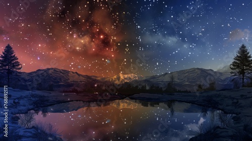 Night Sky Painting With Stars and Lake