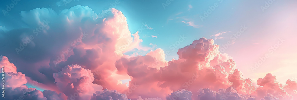 pink clouds on the sky background, soft fluffy pink clouds banner