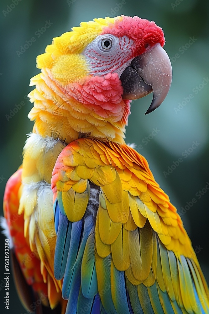 Fototapeta premium In the vibrant rainforest, a macaw displays stunning plumage, a symphony of colors and beauty.