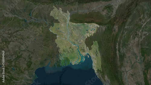 Bangladesh highlighted. High-res satellite map