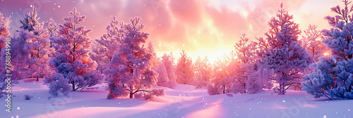 Winters Quiet Serenade: A Snowy Landscape Bathed in the Glow of a Setting Sun, Whispering the Tales of Frozen Beauty