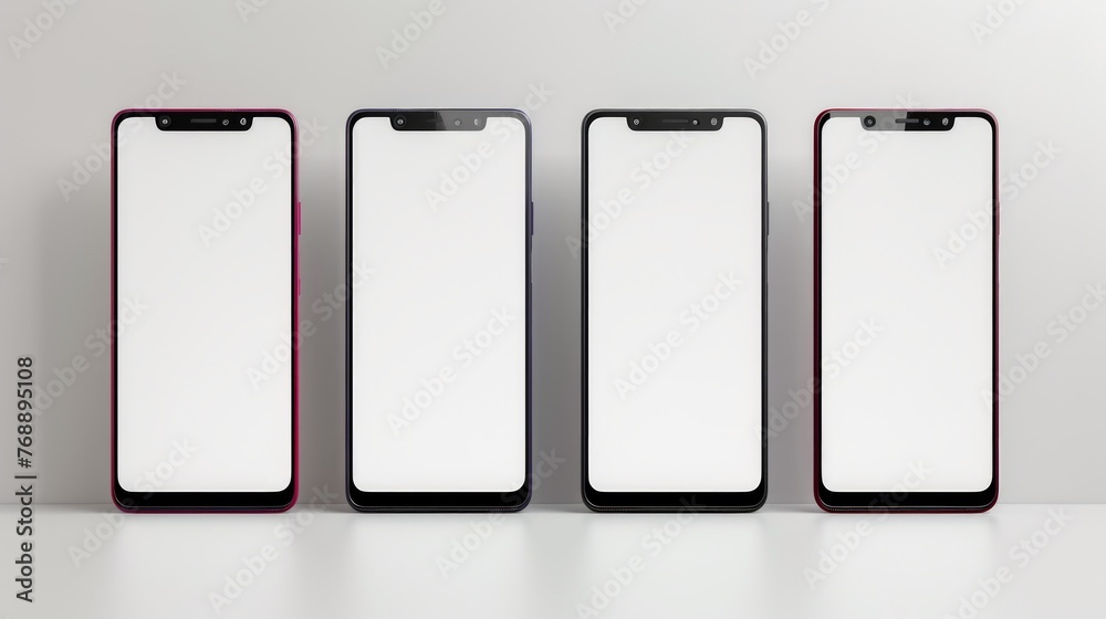 Four smartphones with blank screens Four smartphones with blank screens