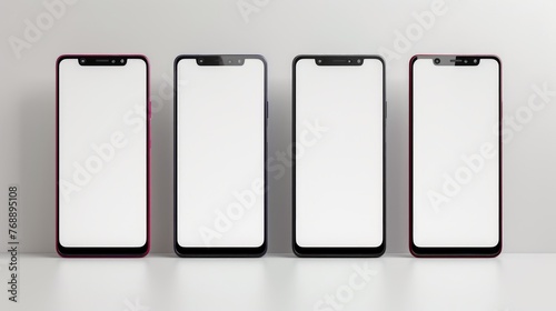 Four smartphones with blank screens