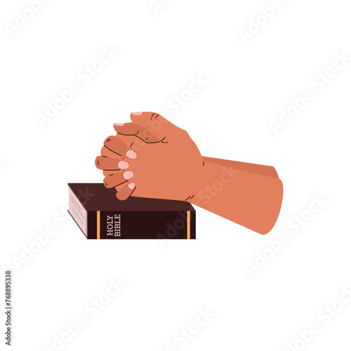 Praying hands on Bible vector illustration