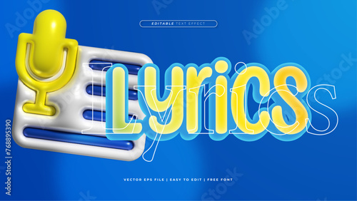 Blue yellow and white lyrics 3d editable text effect - font style