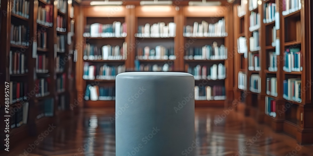 Cylindrical Podium in Scholarly Library Display with Copy Space