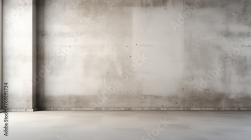 An empty room with a concrete wall and tiled floor