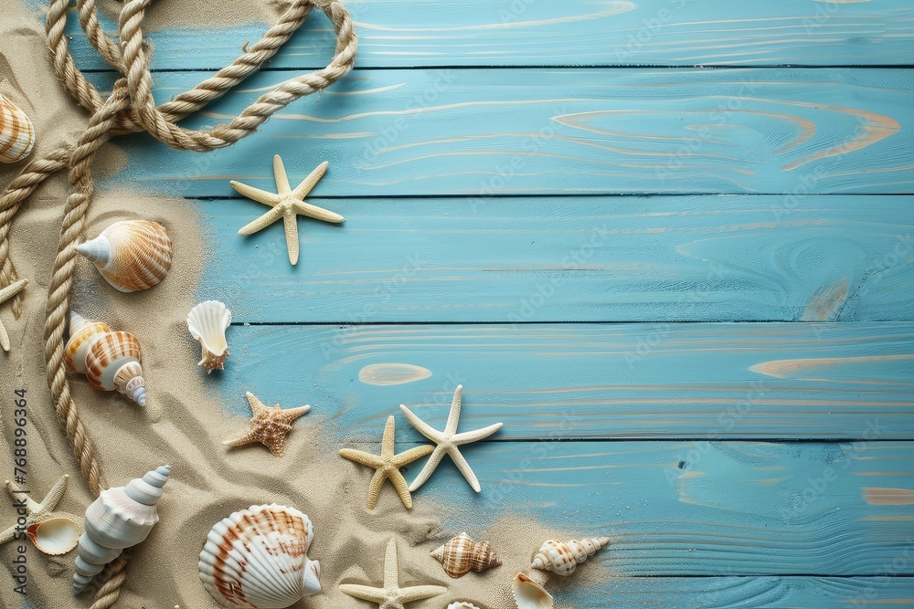 Holiday Summer Background concept with beach accessories generative AI Holiday Summer Background concept with beach accessories generative AI