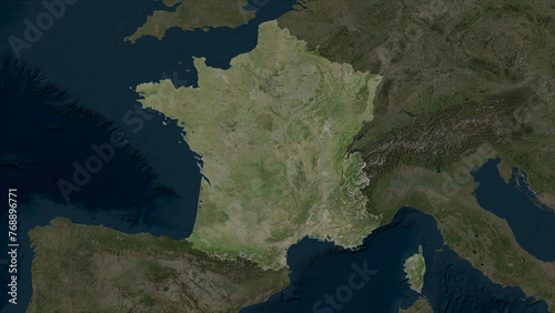 France highlighted. High-res satellite map