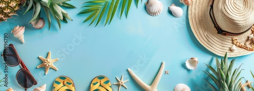Holiday Summer Background concept with beach accessories generative AI