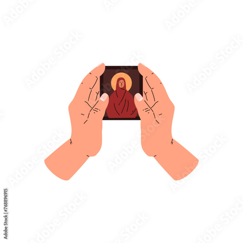 Spiritual prayer card in hands vector illustratio