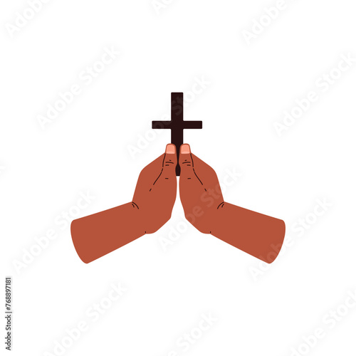 Prayer with cross vector illustration