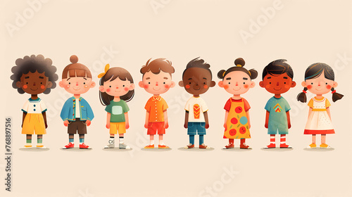 Happy Children s Day card  Children of different ethnicities  illustration. Diverse cartoon children  with space for text. 