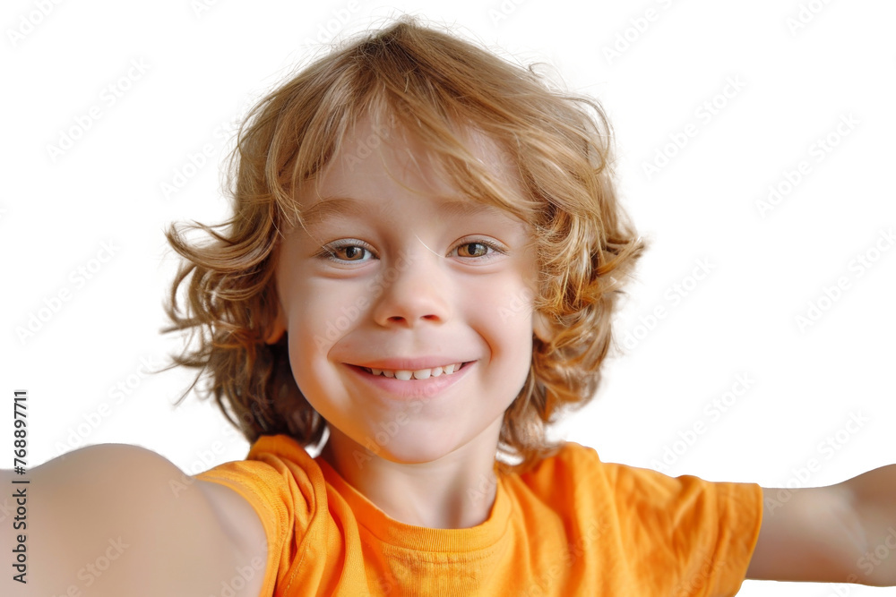 Portrait of cute little kid taking selfie posing with smile and attractive focus look, isolated on transparent png background. Portrait of cute little kid taking selfie posing with smile and attractive focus look, isolated on transparent png background.