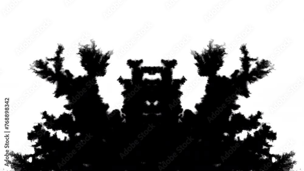 Black ink rorschach effect abstract background artistic flow splatter spots spills white paper beautiful reveal dripping streaks spread fluid ink alpha matte isolated watercolor ink drops transition	
