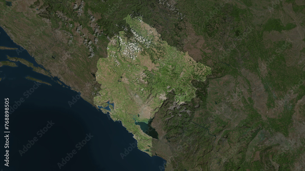 Fototapeta premium Montenegro highlighted. High-res satellite map
