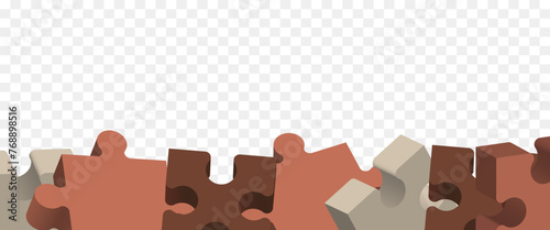 Border made of puzzle pieces. Vector illustration isolated on transparent background.