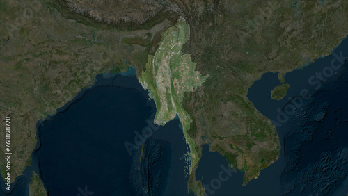 Myanmar highlighted. High-res satellite map © zelwanka