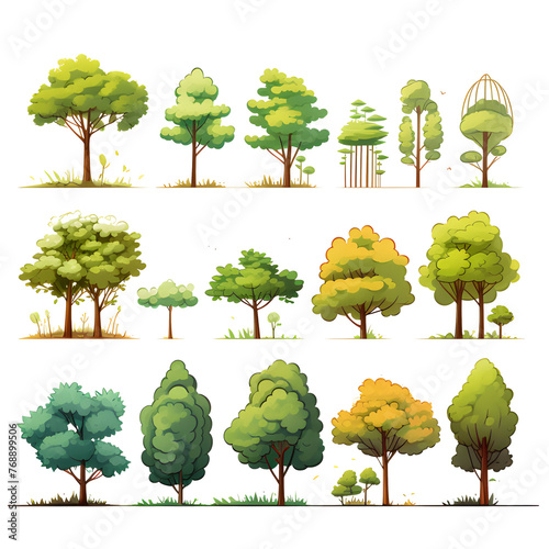 Set of plants, various, summer, watercolor vector transparent background