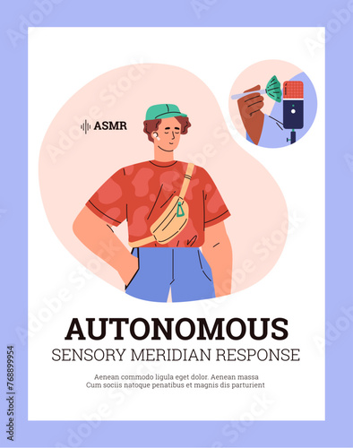 Man experiencing ASMR calmness vector illustration