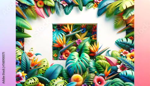 Exotic Tropical Leaves and Flowers with Text Space