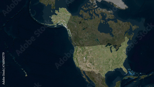 United States of America highlighted. High-res satellite map