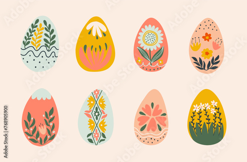 Easter eggs with flowers set. Cartoon Illustration for an egg hunt.
