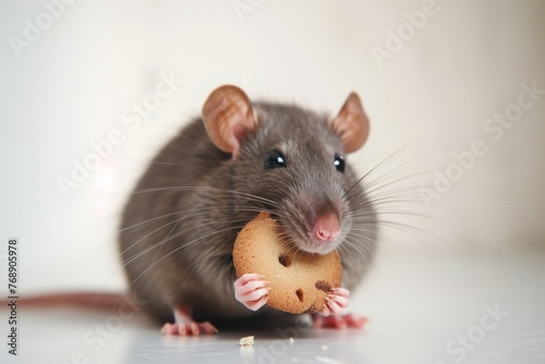 rat with a cookie fragment in its mouth