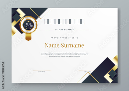 Black white and gold vector flat and gradient modern certificate template for corporate or awards. For appreciation, achievement, awards diploma, corporate, and education