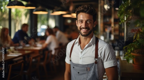 Portrait of a smiling waiter in a restaurant