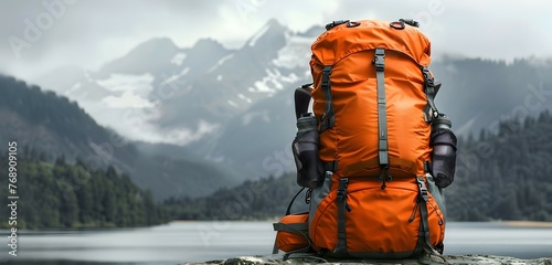 Rugged Hiking Backpack Overlooking Majestic Mountain Scenery