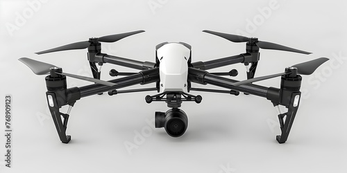 A professional photography drone capturing aerial views and high flying frames on a white background with ample copy space