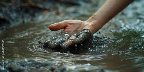 Hands Immersed in Mineral Rich Mud Bath for Relaxation and Natural Wellness Therapy