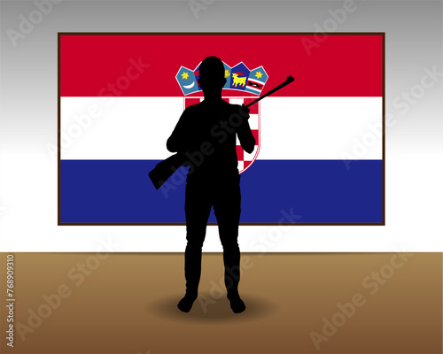Man holding a gun in front of Croatia flag, fight or war idea