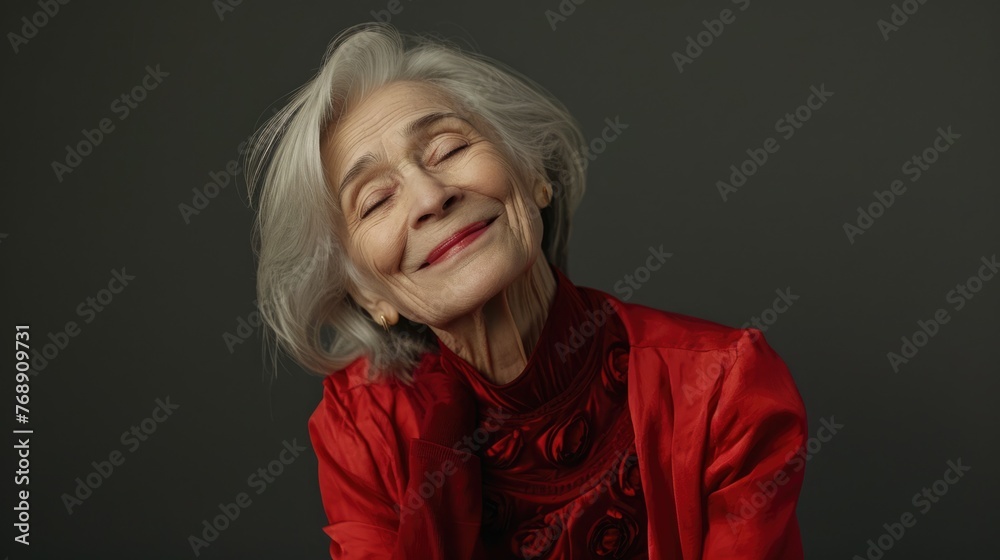 happy elder European woman, fashion minimalist abstract art, high fashion , emotive facial expressions happy elder European woman, fashion minimalist abstract art, high fashion , emotive facial expressions
