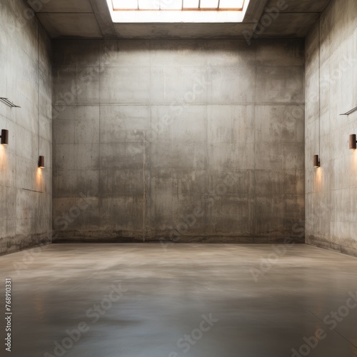 Large empty concrete room with skylight