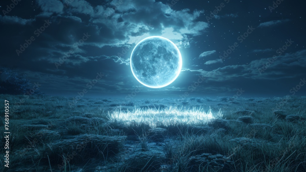 Fototapeta premium A fairy ring under a full moon, ethereal light filling the circle