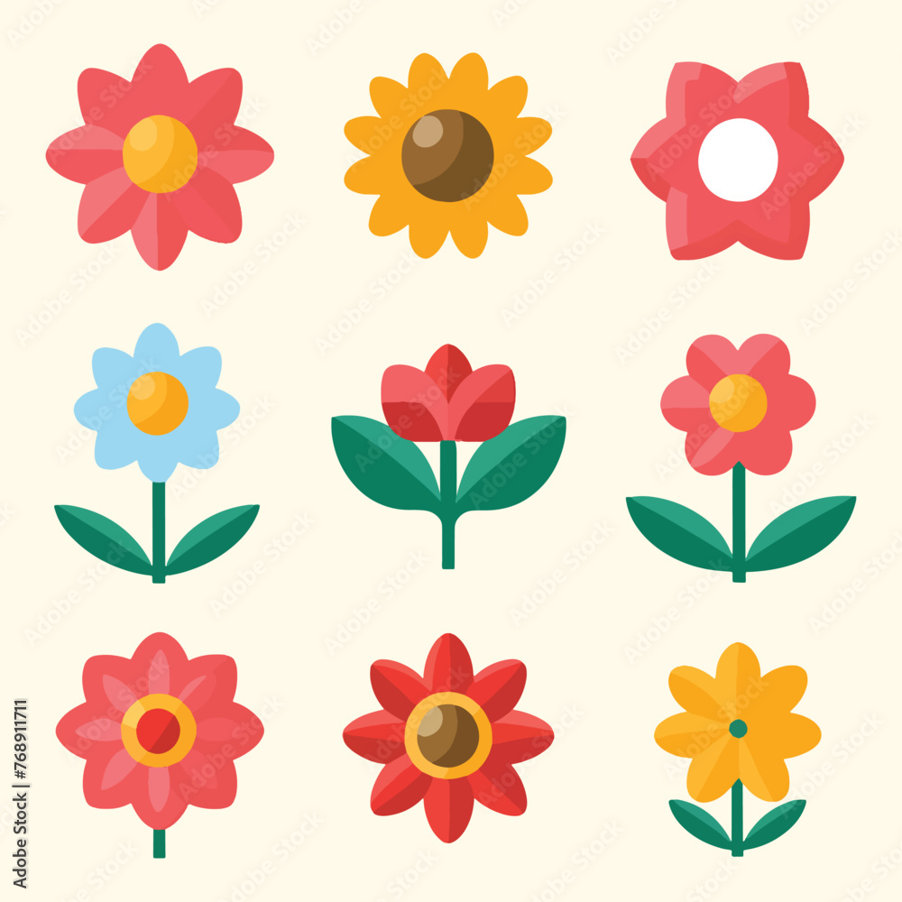 beautiful and modern vector flat flower collection