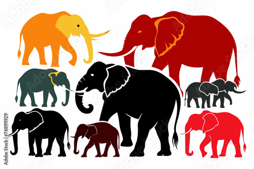 Various elephant silhouettes vector illustration